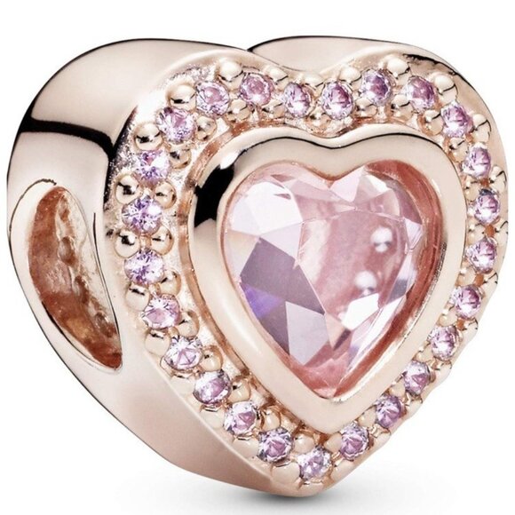 Pandora Path to Love Pink  Crystal & Enamel Heart Charm Rose Gold Plated New - Picture 1 of 4